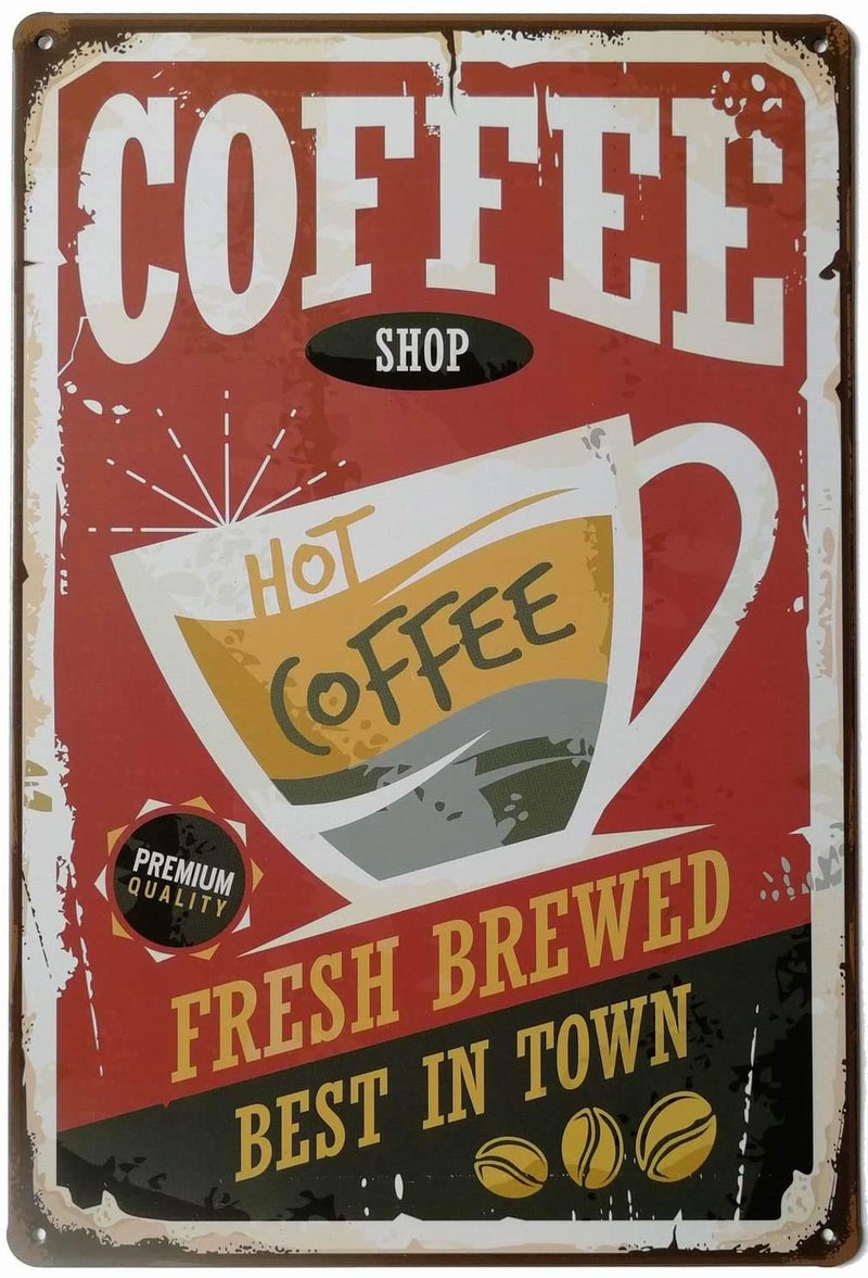 ERLOOD Coffee Shop Hot Coffee Vintage Metal Tin Sign Poster Home Plaque Poster Wall Art Pub Bar Decor 12 X 8 - Image 1